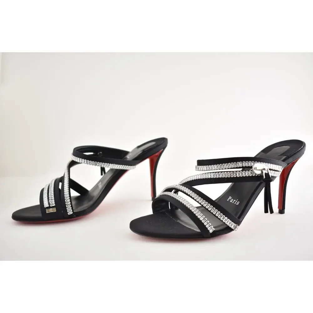Christian Louboutin Merylzip Strass 80 Black Crystal Sandal Mule Heel Pump 36